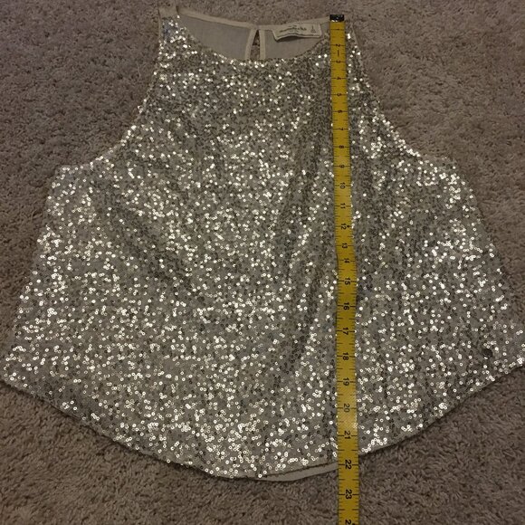 Abercrombie & Fitch Cream and Gold Sequin Sheer Glamorous Tank Top - Picture 16 of 16